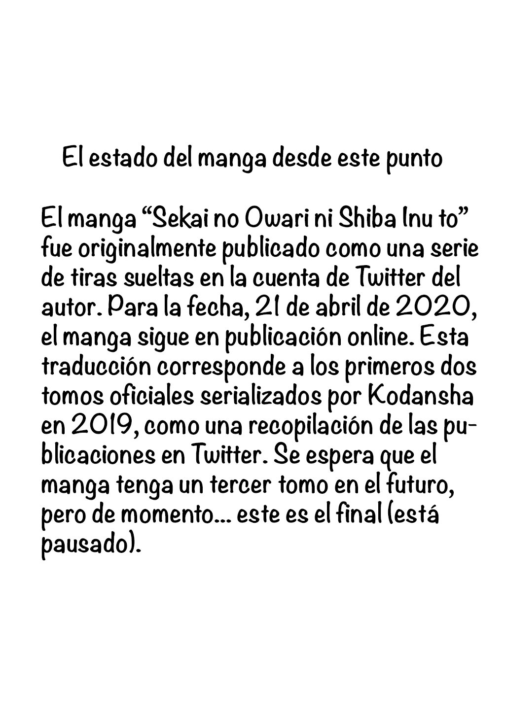 Read Sekai no Owari ni Shiba Inu to ES Manga Online